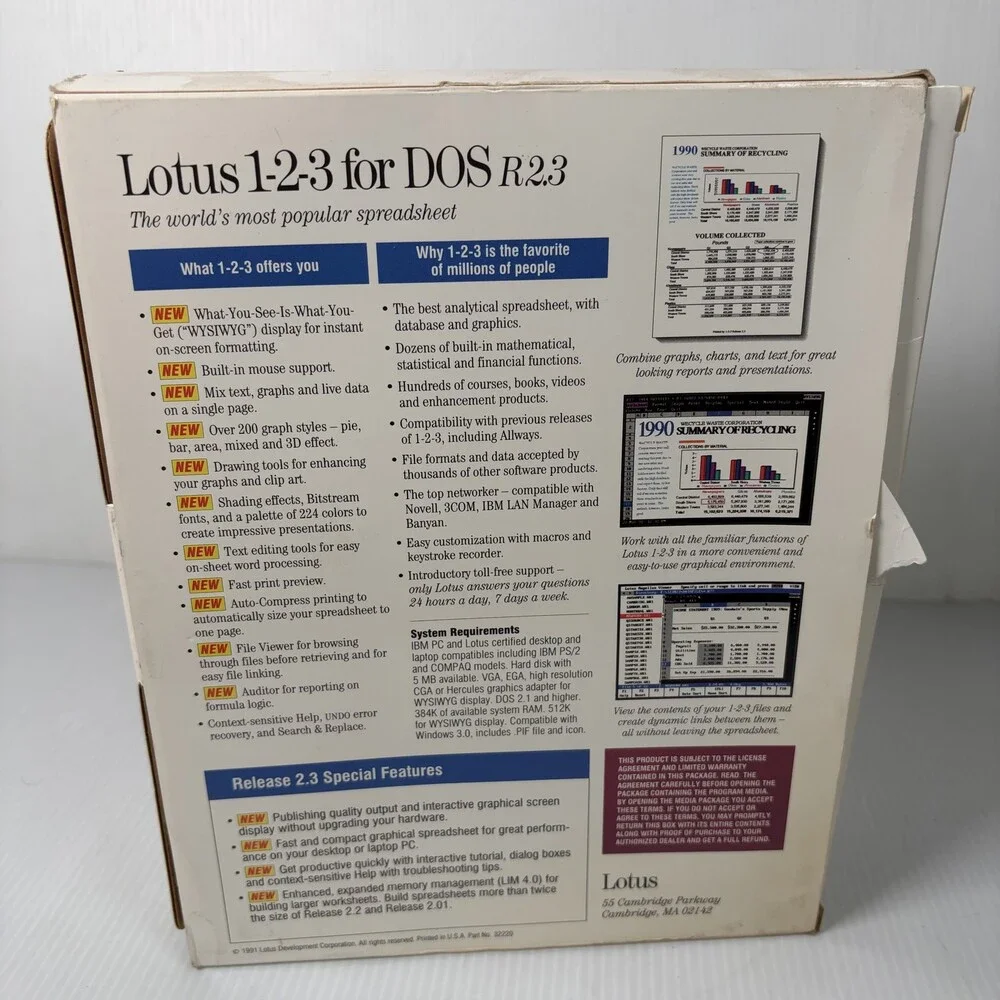 Vintage Lotus 1-2-3 for DOS Release 2.3 Spreadsheet Software